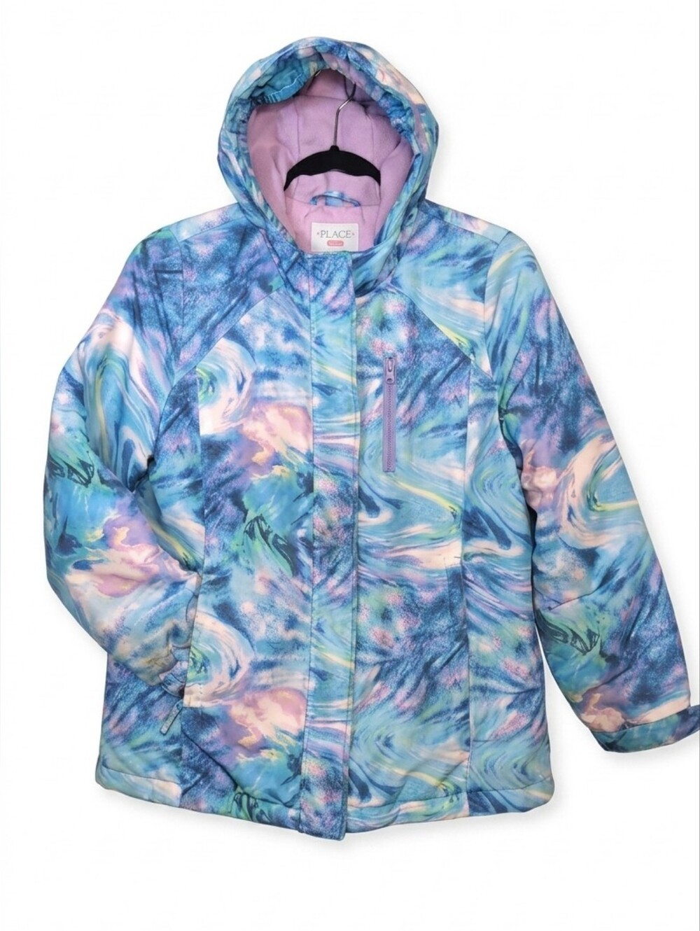 The Childrens Place Girls Winter Jacket Watercolor Swirl Blue Pink Purple XXL 16